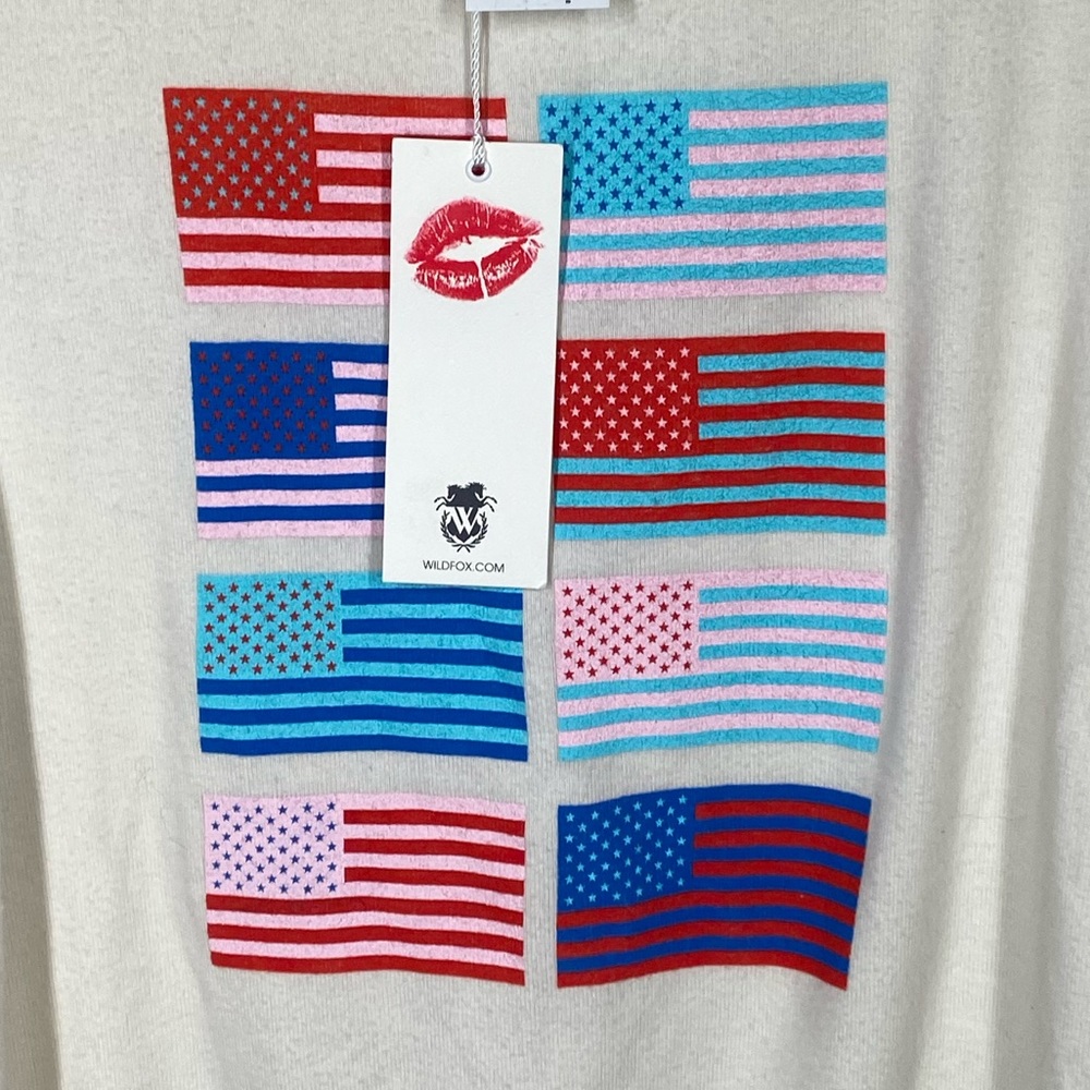 {NWT} Wildfox Flag Print Sweater Beige XS - Picture 8 of 8